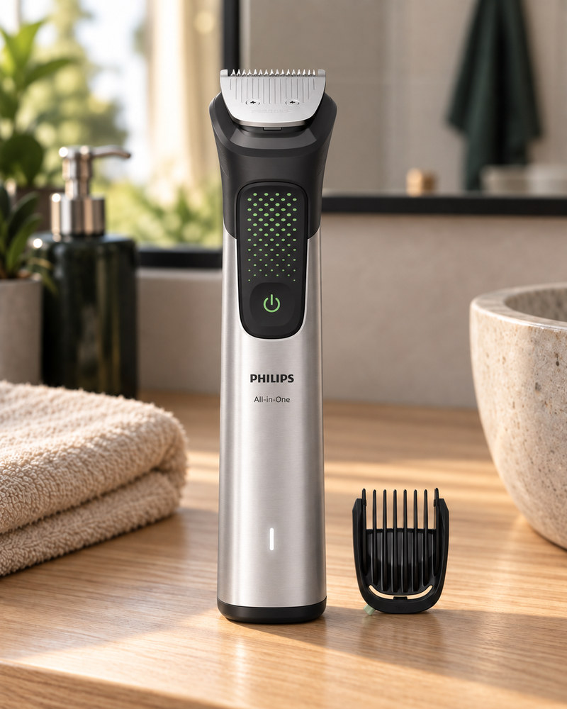 Philips All-in-One Trimmer Series 9000 MG9532/15 sobre a bancada do banheiro